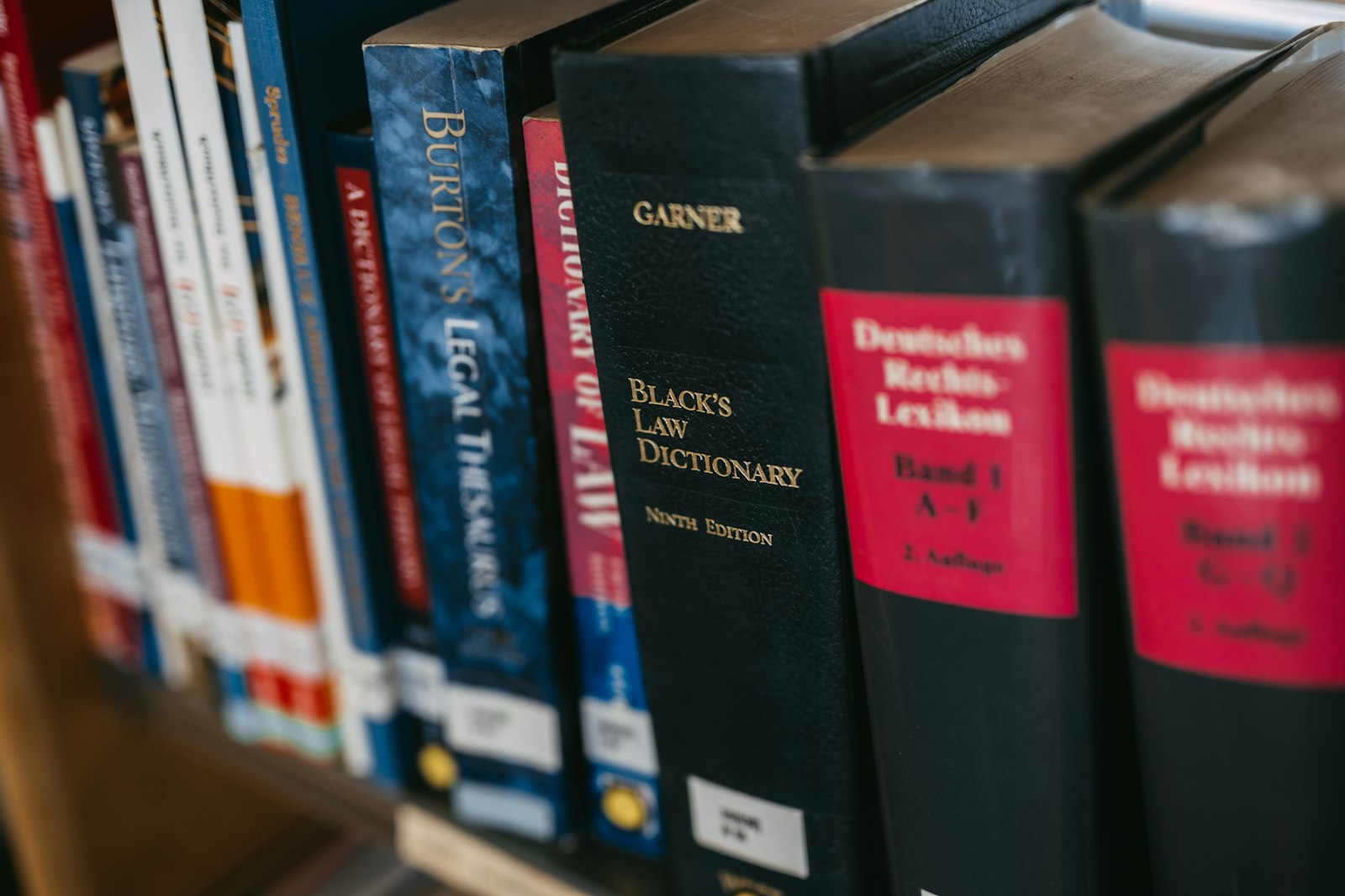 Shelf of legal reference books.